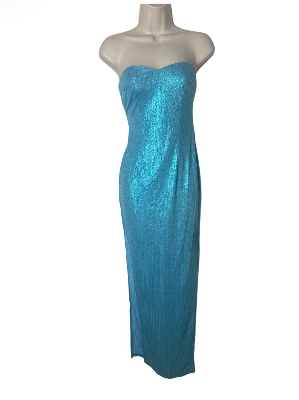 Strapless Shimmery Turquoise Maxi Dress